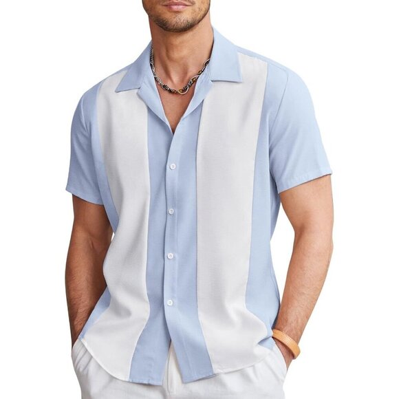 ❤️Men's White Casual Button Down Shirts Vintage  Bowling Summer Beach Shirts - Picture 1 of 6